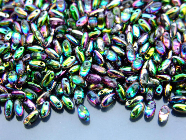 10g Rizo Czech Seed Beads 2.5x6mm Magic Line Violet/Gray Beadacious