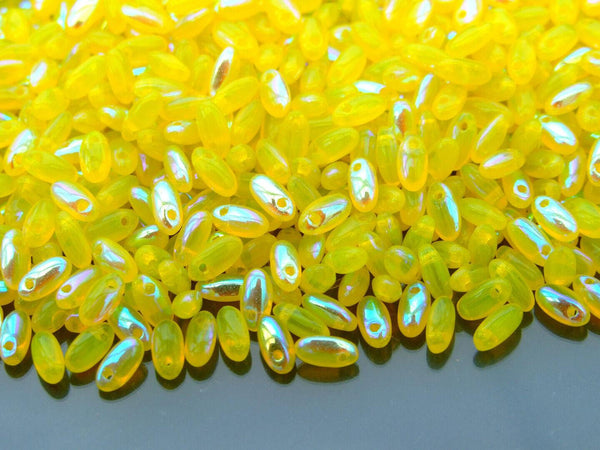 10g Rizo Czech Seed Beads 2.5x6mm Milky Yellow AB Beadacious