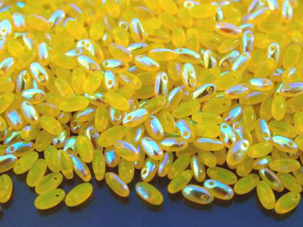 10g Rizo Czech Seed Beads 2.5x6mm Milky Yellow AB Beadacious