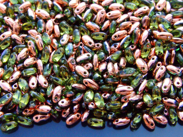 10g Rizo Czech Seed Beads 2.5x6mm Peridot Capri Gold Beadacious