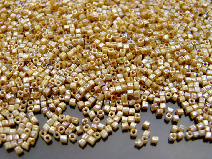 10g TOHO 1.5mm Cube Japanese Seed Beads Y181 HYBRID Opaque Luster Picasso Beadacious