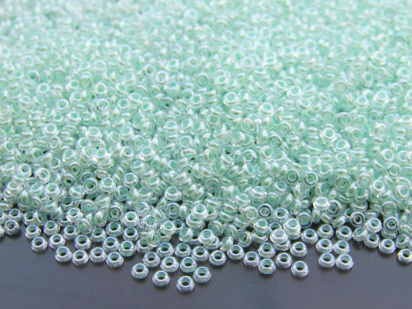 10g TOHO 11/0 Demi Japanese Seed Beads 2mm 1065 Inside Color Crystal/Mint Lined Beadacious