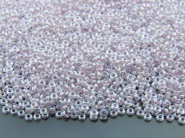 10g TOHO 11/0 Demi Japanese Seed Beads 2mm 1066 Inside Color Crystal/Light Grape Lined Beadacious