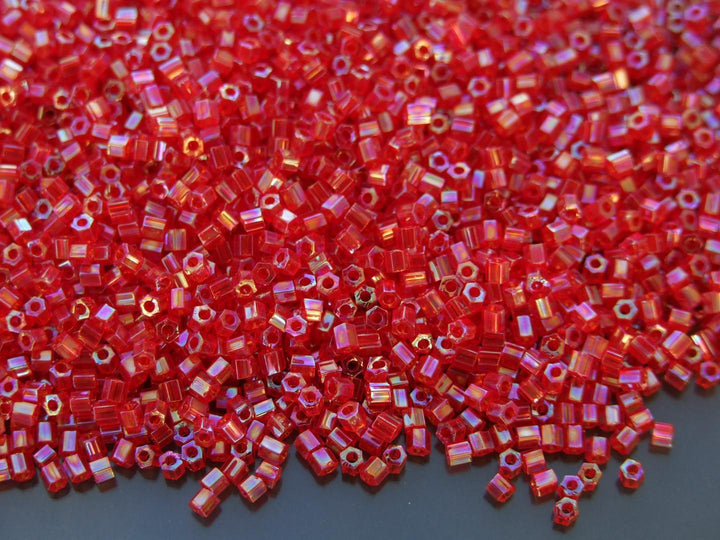 10g TOHO 11/0 Hexagon Japanese Seed Beads Size 2mm 165B Transparent Siam Ruby Rainbow Beadacious