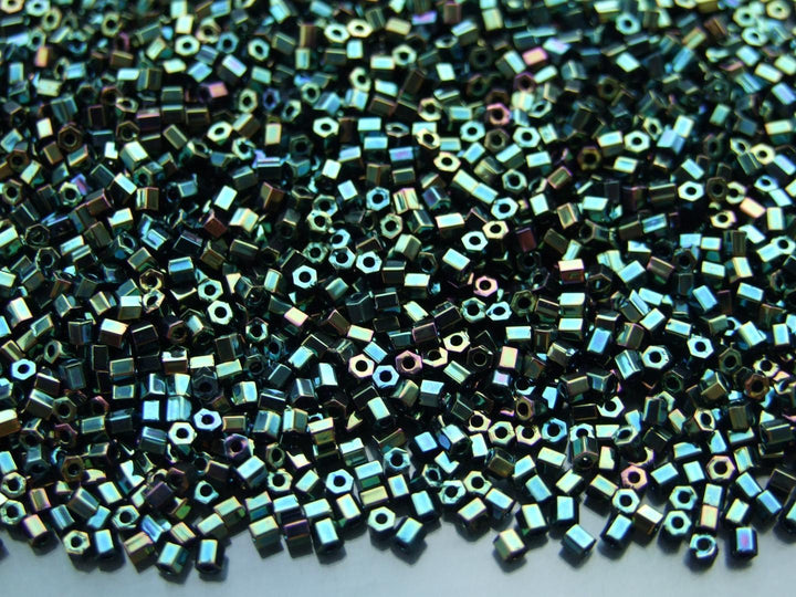 10g TOHO 11/0 Hexagon Japanese Seed Beads Size 2mm 84 Metallic Iris Green/Brown Beadacious