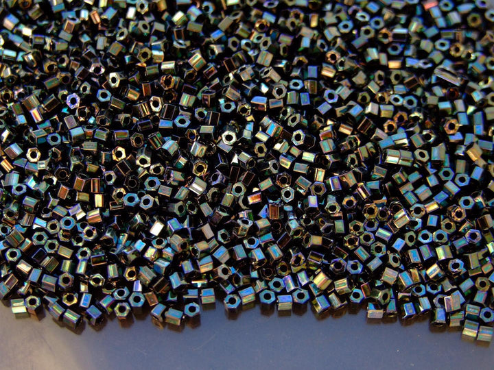 10g TOHO 11/0 Hexagon Japanese Seed Beads Size 2mm 89 Metallic Moss Beadacious