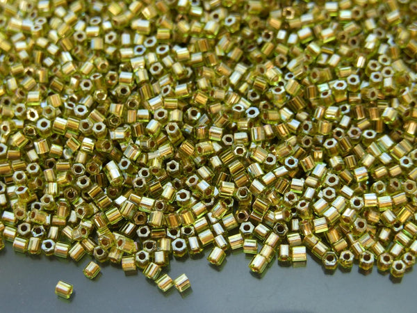 10g TOHO 11/0 Hexagon Japanese Seed Beads Size 2mm 991 Gold Lined Peridot Beadacious