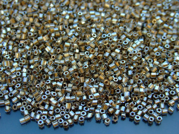 10g TOHO 11/0 Hexagon Japanese Seed Beads Size 2mm 993 Gold Lined Black Diamond Beadacious