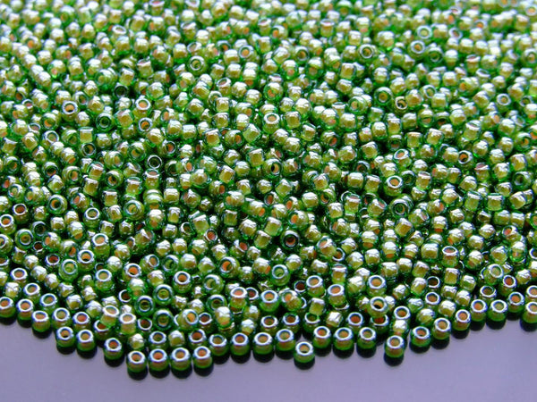 10g TOHO 11/0 Round Japanese Seed Beads 2mm 1046 Inside Color Luster Peridot/Opaque White Lined Beadacious