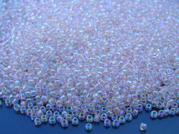 10g TOHO 11/0 Round Japanese Seed Beads 2mm 171L Transparent Rainbow Light Ballerina Pink Beadacious