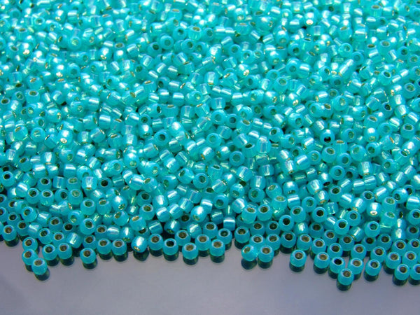 10g TOHO 11/0 Round Japanese Seed Beads 2mm 2104 Silver Lined Milky Teal Beadacious