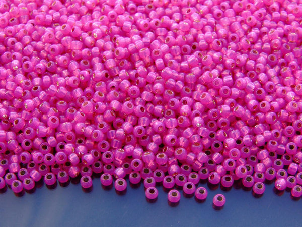 10g TOHO 11/0 Round Japanese Seed Beads 2mm 2107 Silver Lined Milky Hot Pink Beadacious