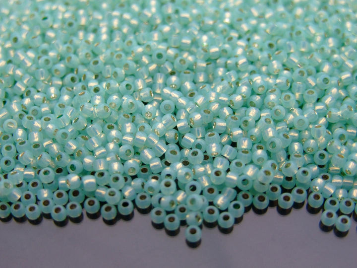 10g TOHO 11/0 Round Japanese Seed Beads 2mm 2118 Silver Lined Milky Light Peridot Beadacious