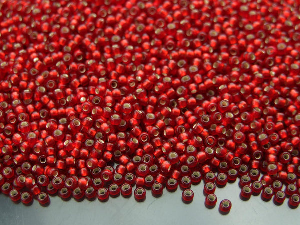 10g TOHO 11/0 Round Japanese Seed Beads 2mm 25CF Silver Lined Frosted Ruby Beadacious