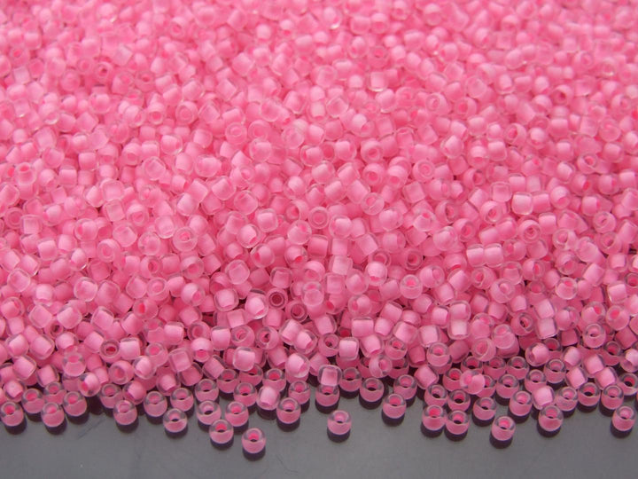 10g TOHO 11/0 Round Japanese Seed Beads 2mm 969 Inside Color Crystal/Neon Carnation Lined Beadacious