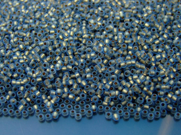 10g TOHO 11/0 Round Japanese Seed Beads 2mm 997F Gold Lined Rainbow Frosted Light Sapphire Beadacious