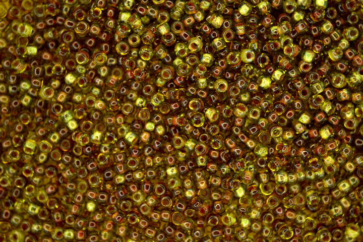 10g TOHO 11/0 Round Japanese Seed Beads 2mm Y315 HYBRID Transparent Lime Green Picasso Beadacious