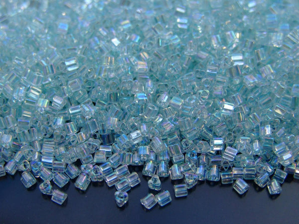 10g TOHO 11/0 Triangle Japanese Seed Beads 2mm 170 Transparent Aquamarine Rainbow Beadacious