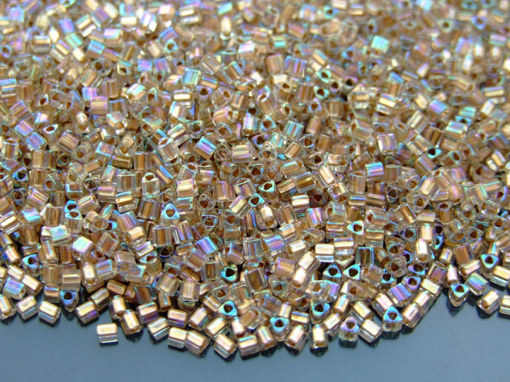 10g TOHO 11/0 Triangle Japanese Seed Beads 2mm 994 Gold Lined Crystal Rainbow Beadacious