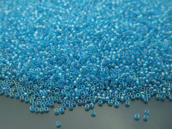 10g TOHO 15/0 Round Japanese Seed Beads 1.5mm 163 Transparent Aquamarine Rainbow Beadacious