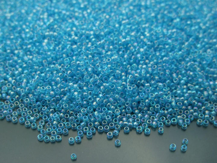 10g TOHO 15/0 Round Japanese Seed Beads 1.5mm 163 Transparent Aquamarine Rainbow Beadacious