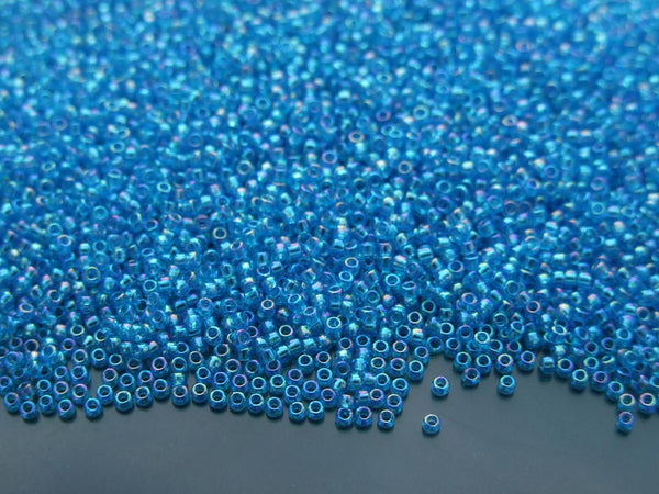 10g TOHO 15/0 Round Japanese Seed Beads 1.5mm 163B Transparent Dark Aquamarine Rainbow Beadacious