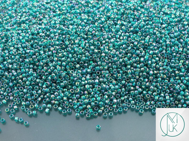 10g TOHO 15/0 Round Japanese Seed Beads 1.5mm 167BD Transparent Teal Rainbow Beadacious