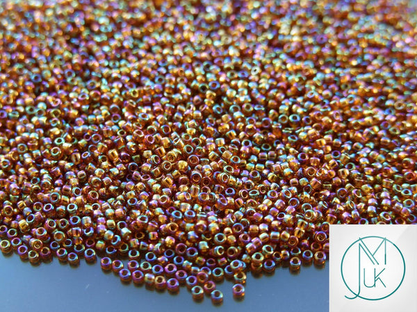 10g TOHO 15/0 Round Japanese Seed Beads 1.5mm 177 Transparent Smoky Topaz Rainbow Beadacious