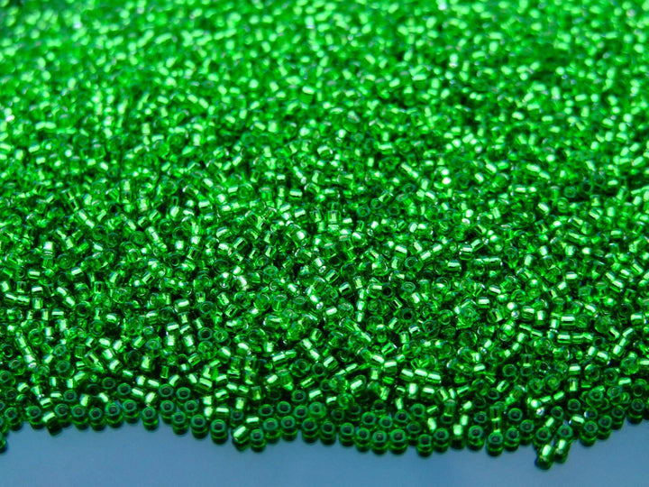 10g TOHO 15/0 Round Japanese Seed Beads 1.5mm 27 Silver Lined Peridot Beadacious