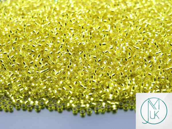 10g TOHO 15/0 Round Japanese Seed Beads 1.5mm 32 Silver Lined Lemon Beadacious