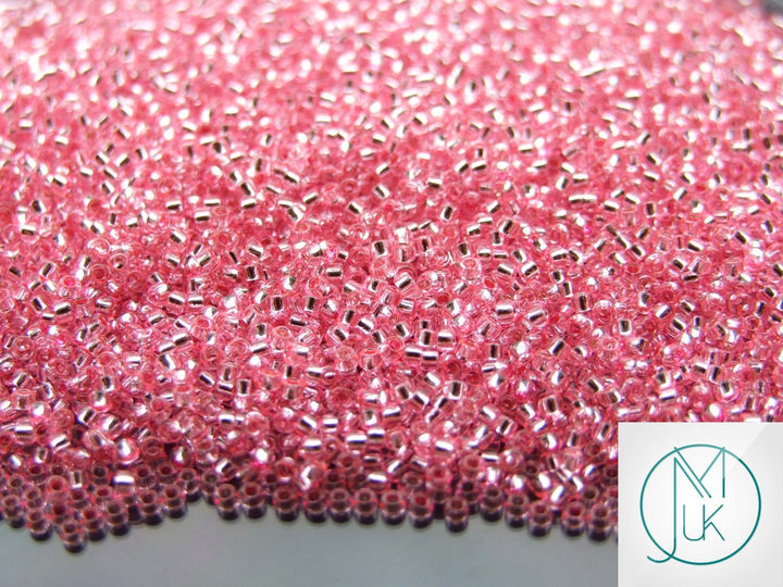 10g TOHO 15/0 Round Japanese Seed Beads 1.5mm 38 Silver Lined Pink Beadacious