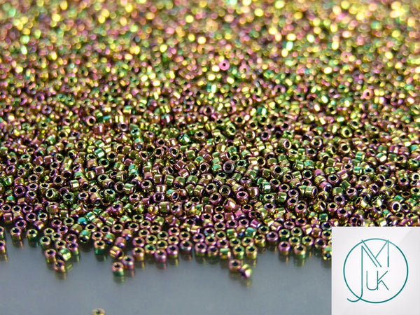 10g TOHO 15/0 Round Japanese Seed Beads 1.5mm 509 Higher Metallic Purp/Green Iris Beadacious