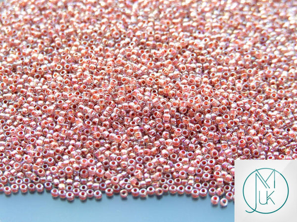 10g TOHO 15/0 Round Japanese Seed Beads 1.5mm 784 Inside Color Rainbow Crystal/Sandstone Lined Beadacious