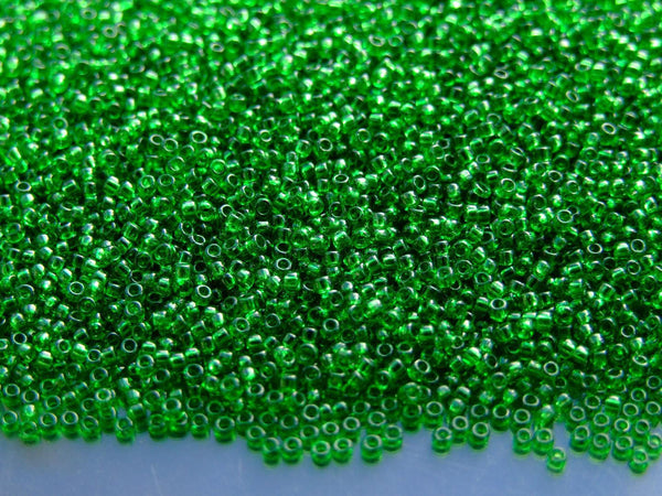 10g TOHO 15/0 Round Japanese Seed Beads 1.5mm 7B Transparent Grass Green Beadacious