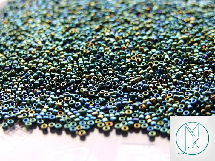 10g TOHO 15/0 Round Japanese Seed Beads 1.5mm 84 Metallic Iris Green/Brown Beadacious