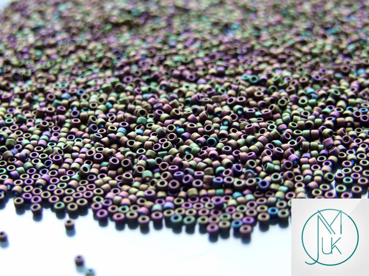 10g TOHO 15/0 Round Japanese Seed Beads 1.5mm 85F Frosted Metallic Iris Purple Beadacious