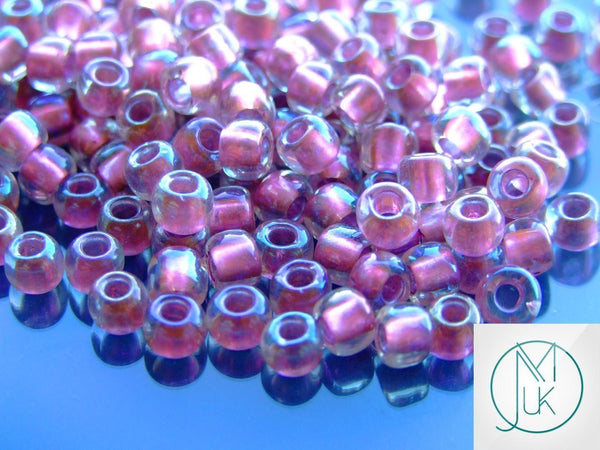 10g TOHO 3/0 Round Japanese Seed Beads 5.5mm 267 Inside Color Crystal/Rose Gold Lined Beadacious