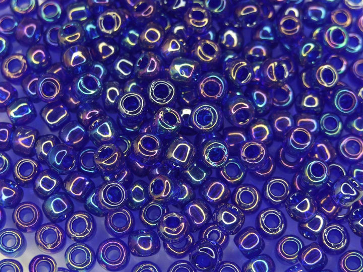 10g TOHO 3/0 Round Japanese Seed Beads 5.5mm 87 Transparent Rainbow Cobalt Beadacious