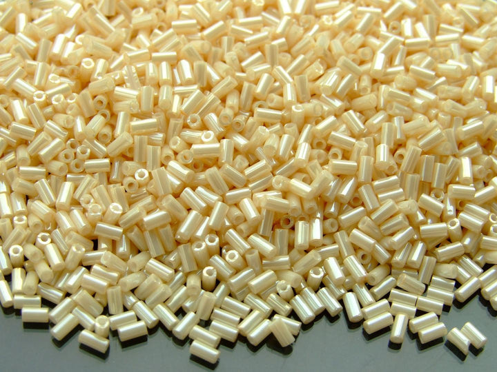 10g TOHO 3mm Bugle Japanese Seed Beads 123 Opaque Light Beige Luster Beadacious