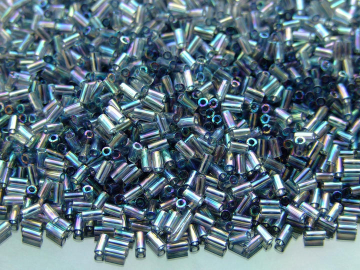 10g TOHO 3mm Bugle Japanese Seed Beads 176B Transparent Grey Rainbow Beadacious