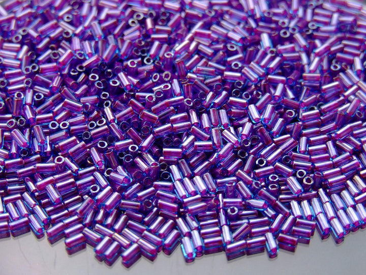 10g TOHO 3mm Bugle Japanese Seed Beads 252 Inside Color Aqua/Purple Lined Beadacious