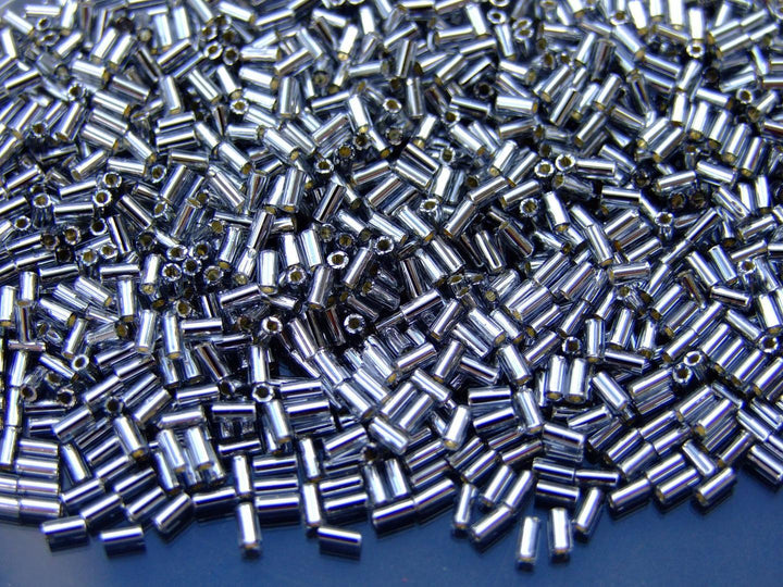 10g TOHO 3mm Bugle Japanese Seed Beads 29 Silver Lined Black Diamond Beadacious