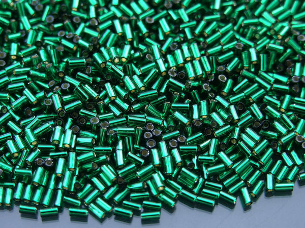 10g TOHO 3mm Bugle Japanese Seed Beads 36 Silver Lined Green Emerald Beadacious