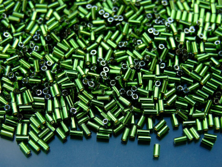 10g TOHO 3mm Bugle Japanese Seed Beads 37 Silver Lined Olivine Beadacious