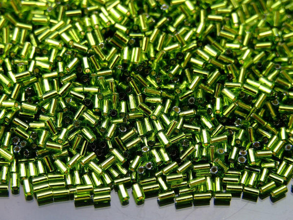 10g TOHO 3mm Bugle Japanese Seed Beads 37A Silver Lined Light Olivine Beadacious