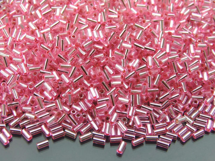 10g TOHO 3mm Bugle Japanese Seed Beads 38 Silver Lined Pink Beadacious