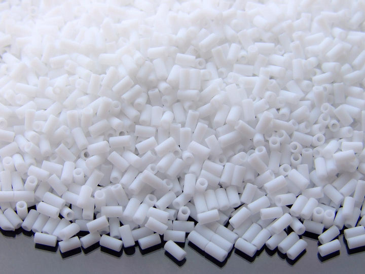 10g TOHO 3mm Bugle Japanese Seed Beads 41F Opaque White Frosted Beadacious