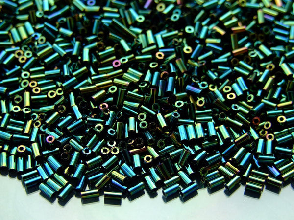 10g TOHO 3mm Bugle Japanese Seed Beads 84 Metallic Iris Green/Brown Beadacious