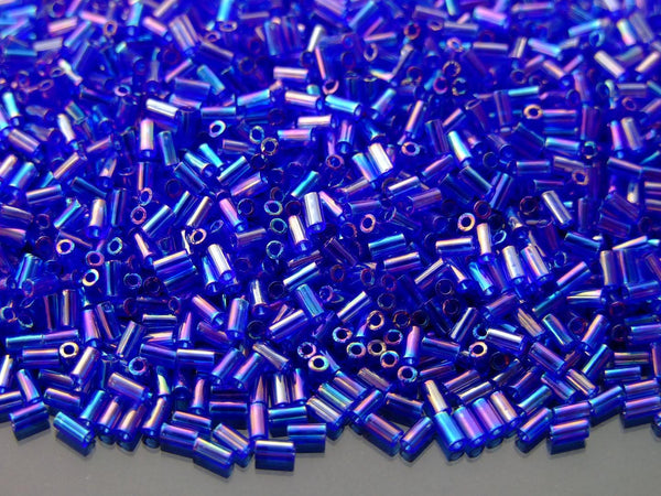 10g TOHO 3mm Bugle Japanese Seed Beads 87 Transparent Cobalt Rainbow Beadacious