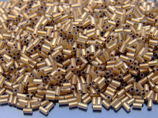 10g TOHO 3mm Bugle Japanese Seed Beads 989FM Gold Lined Frosted Crystal Beadacious